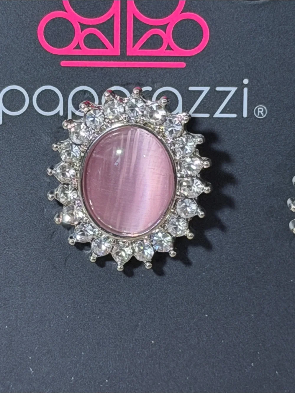 Paparazzi Silver Pink Cat's Eye Halo Earrings